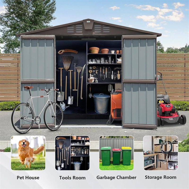 CLIHOME 8.2x6.2Ft Outdoor Patio Metal Steel Storage Shed,Utility Tool Shed Storage House with Double Lockable Doors and Air Vents image number 5