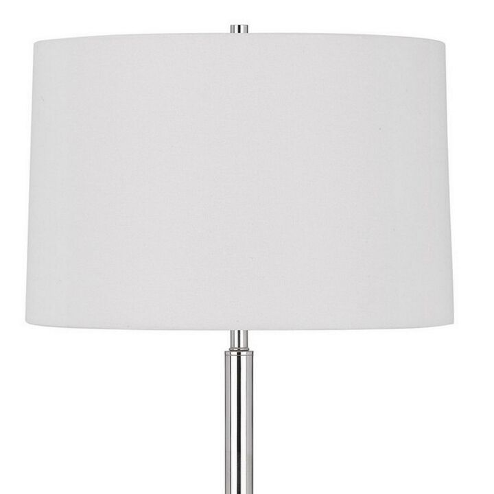 Ava 61 Inch Modern Floor Lamp, Glass Tray Table, 1 USB Port, Glossy, Chrome-Benzara