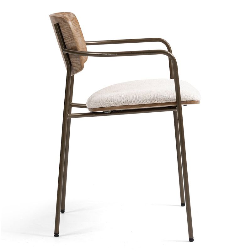 Glamour Home Set of 2 Beige Washed Woven Fabric Dining Chair Natural Wood Back