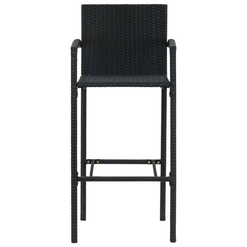 Bar Stool Set of 2 Black Poly Rattan, Powder-Coated Steel