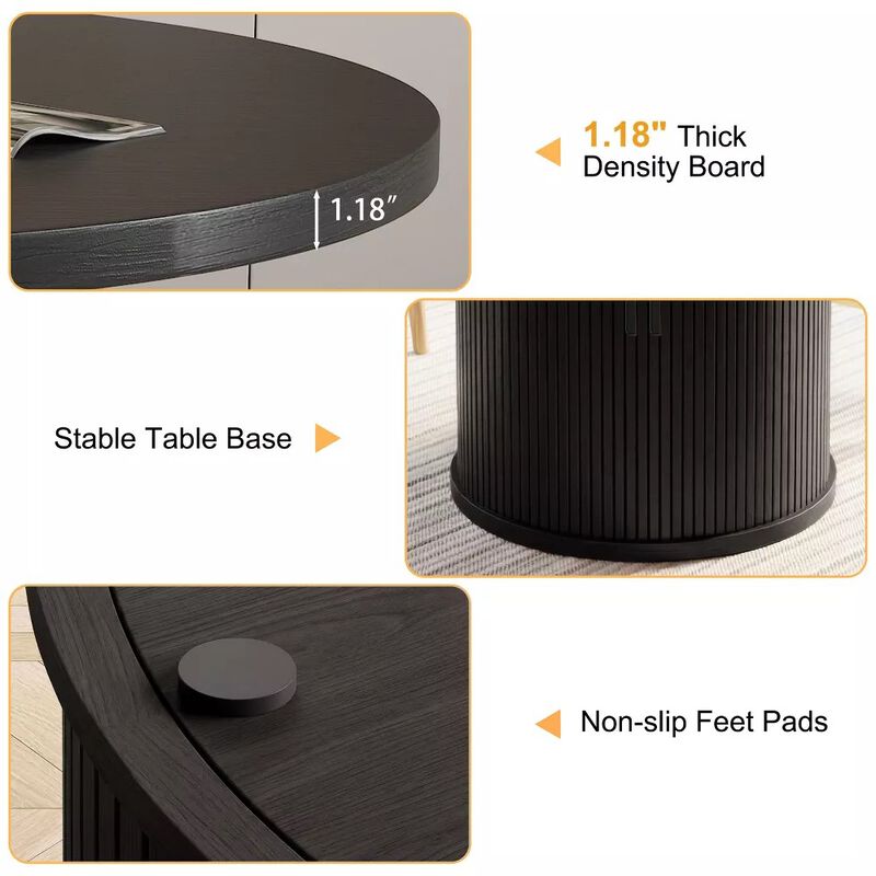 Vipbear 35.43" Round Dining Table for 4, Modern Wooden Kitchen Table with Built-in Storage Shelves image number 4