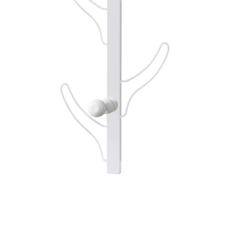 34 Inch Zubo Coat and Hat Rack w 6 Hooks , Wall Mount, White Metal