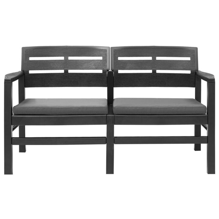 vidaXL 2-Seater Garden Bench with Cushions 52.4" Plastic Anthracite