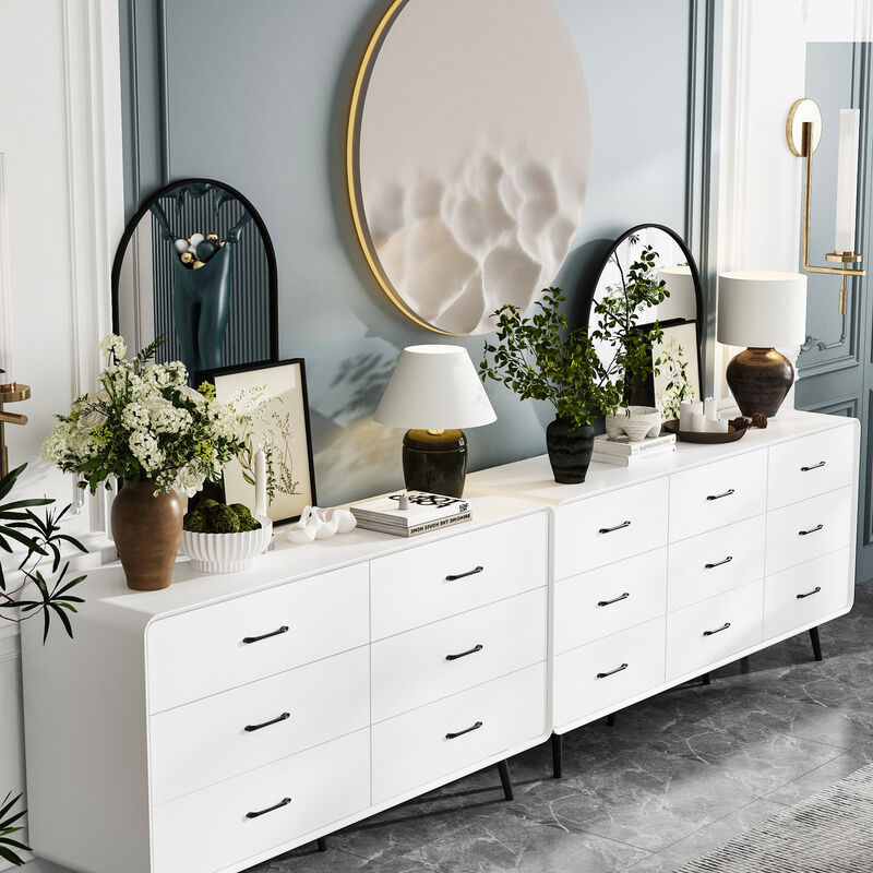 FUFU&GAGA Modern 15-Drawer Dresser with Sleek Black Handles (117.9" W x 15.7" D x 30.7" H), White