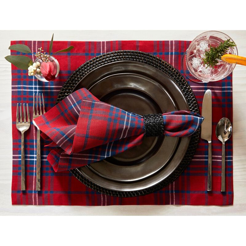Christmas Linen Placemats 14 x 19 in Set of 4 - Red Tartan Plaid, Solino Home