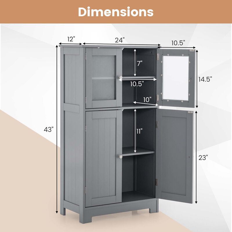 Costway Bathroom Floor Storage Cabinet Kitchen Cupboard w/Doors&Adjustable Shelf Brown