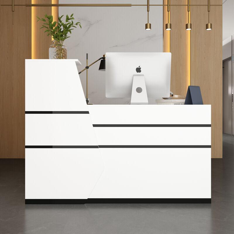 FUFU&GAGA 55.1-in White Modern/Contemporary Reception Desk Hutch Included,White