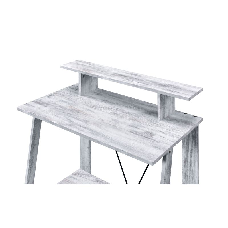 Writing Desk with V Shaped Frame, Antique White and Black - Benzara