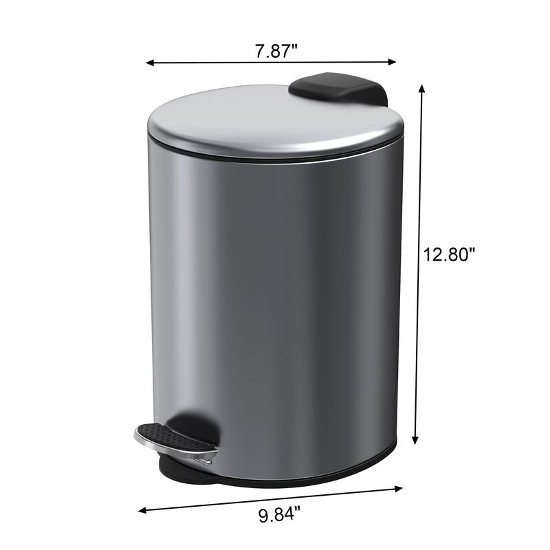 1.85 Gal./7 Liter Semi Round Brushed Step-on Trash Can for Bathroom and Office