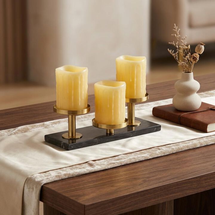 HomeRoots Set of Three Yellow Flameless Pillar Candle