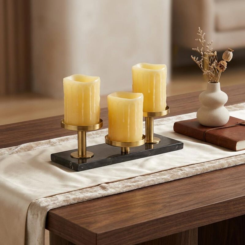 HomeRoots Set of Three Yellow Flameless Pillar Candle image number 1