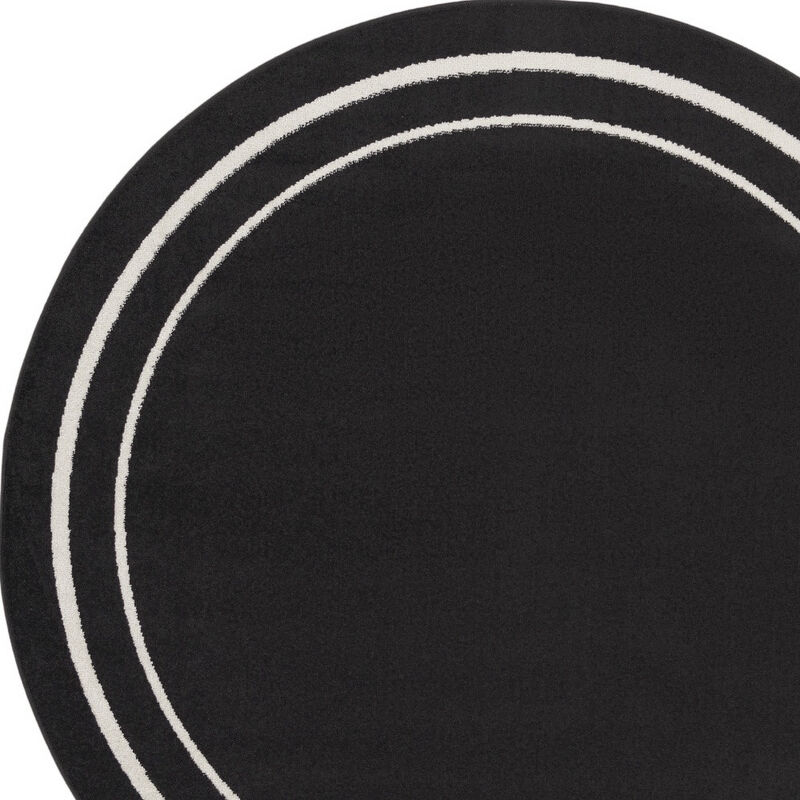 HomeRoots 6' Black And Ivory Round Indoor Outdoor Area Rug image number 2