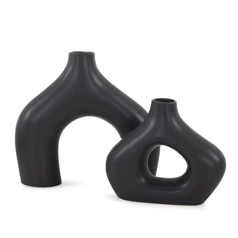 Howard Elliott Beltram Black Modern Styled Ceramic Footed Vase image number 4