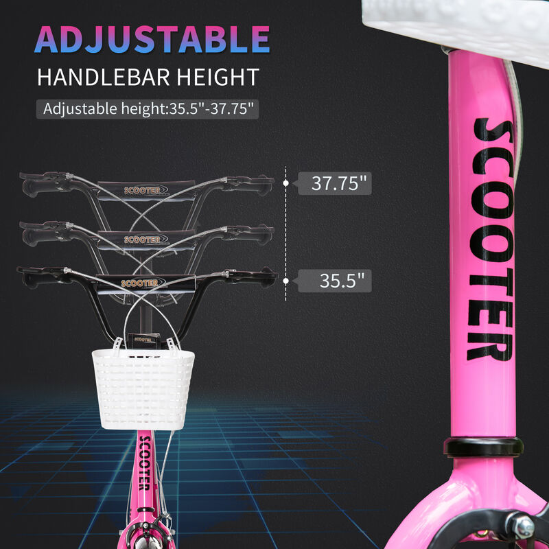 BreeBe Youth Scooter, Kick Scooter with Adjustable Handlebars, Double Brakes, 16" Inflatable Rubber Tires, Basket, Cupholder image number 3
