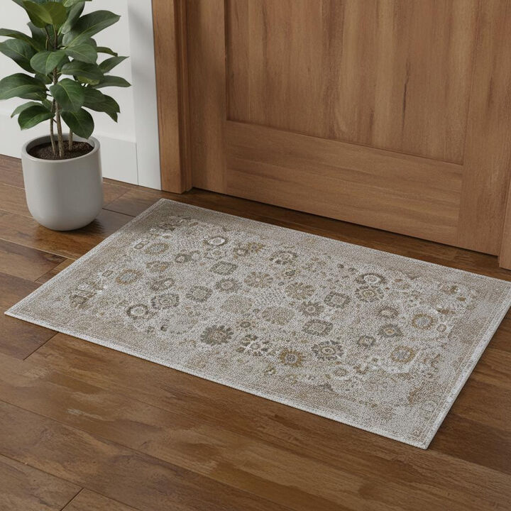 HomeRoots Floral Area Rug With Fringe