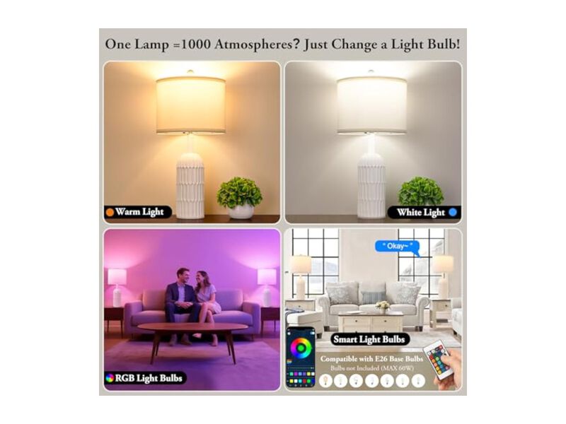 Farmhouse Modern Vintage Linen Table Lamps Set Of 2 For Living Room Bedroom image number 2