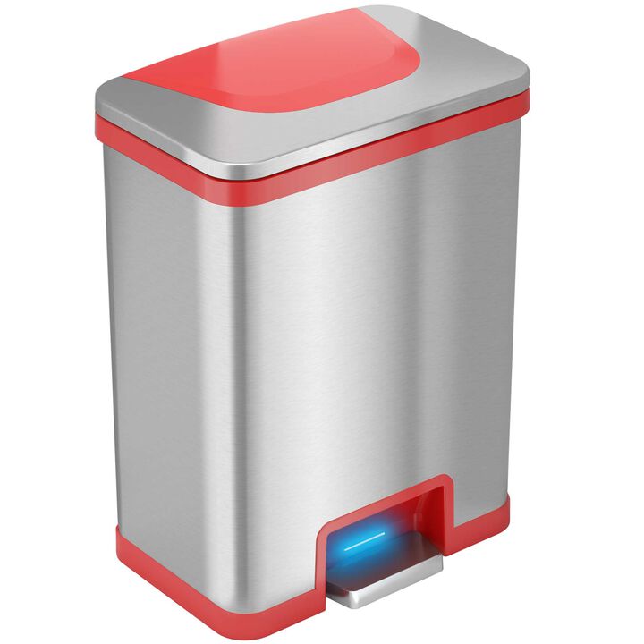 iTouchless 13 Gallon AutoStep Stainless Steel Pedal Sensor Trash Can (Red Trim)