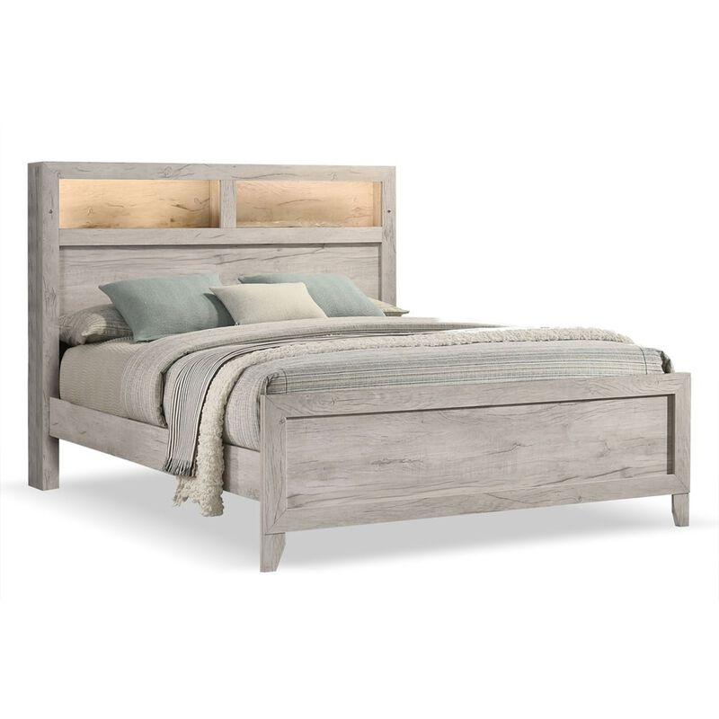 Queen Bedroom Set, White Wash, Black Wood, 3 Piece Set with 2 Nightstands image number 2