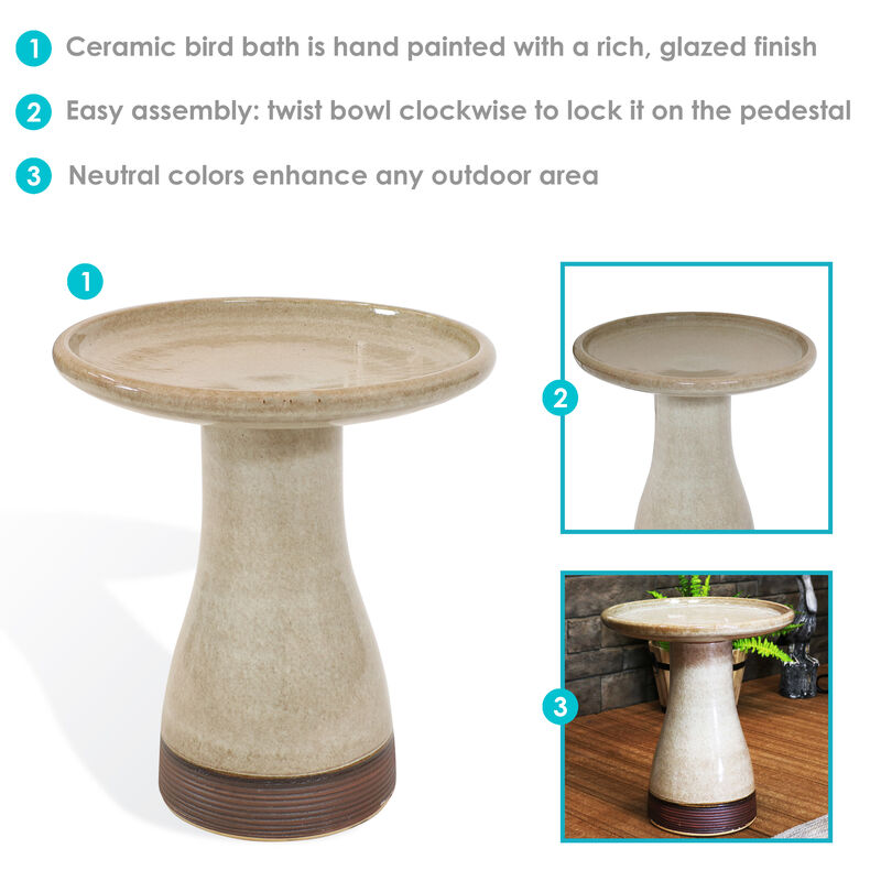 Sunnydaze Outdoor Glazed Ceramic Bird Bath - 20.5 in