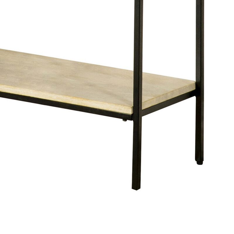 46 Inch 2 Drawer Console Table with Open Shelf, Sleek Straight Legs, Black