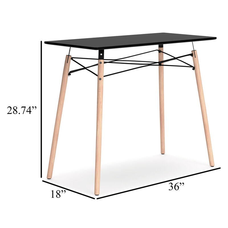 Laara Home Office Desk, Black, Brown Wood, Metal Leg Braces, 36 Inch - Benzara