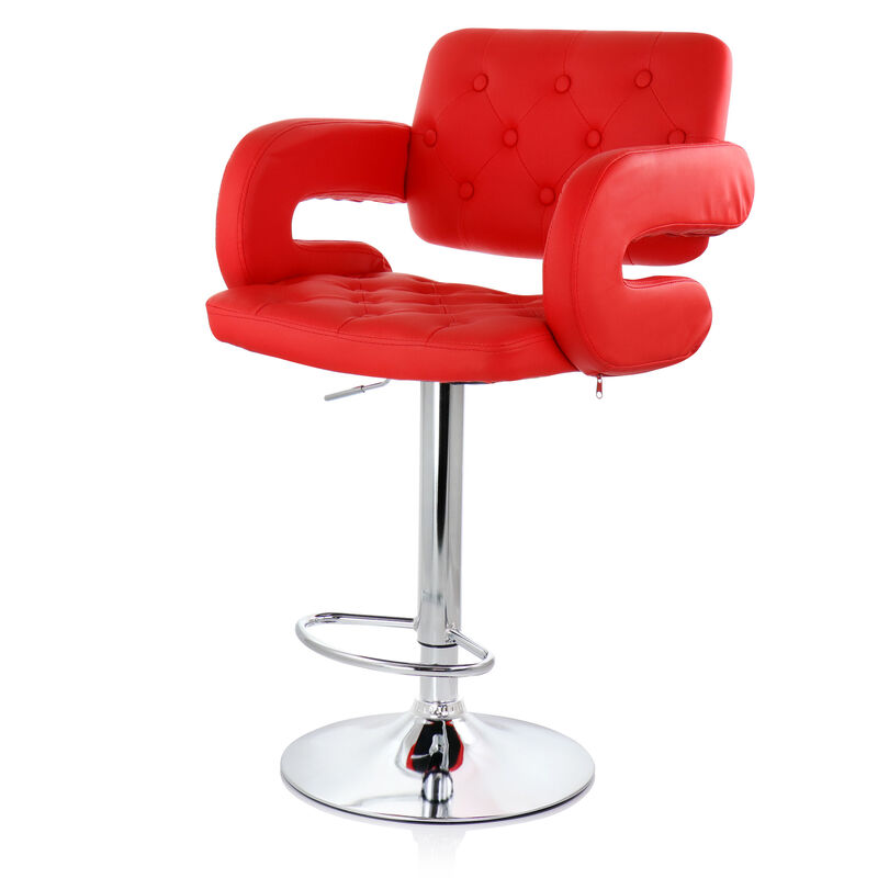 Elama Faux Leather Tufted Bar Stool in Red with Chrome Base and Adjustable Height image number 3