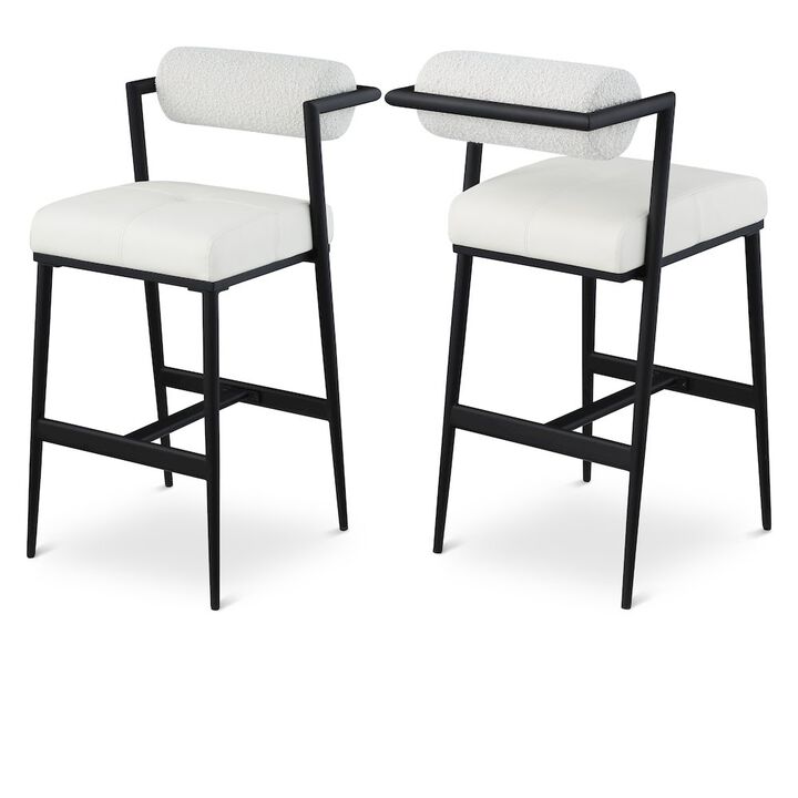 Meridian Furniture Stryker Boucle Fabric and Vegan Leather Stool, Set of 2
