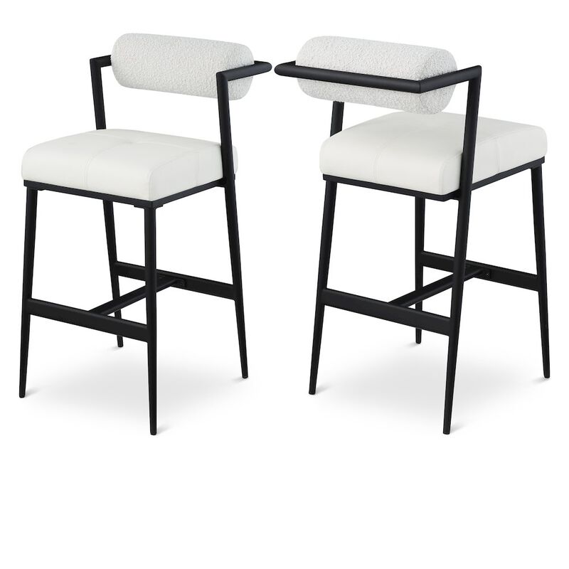 Meridian Furniture Stryker Boucle Fabric and Vegan Leather Stool, Set of 2