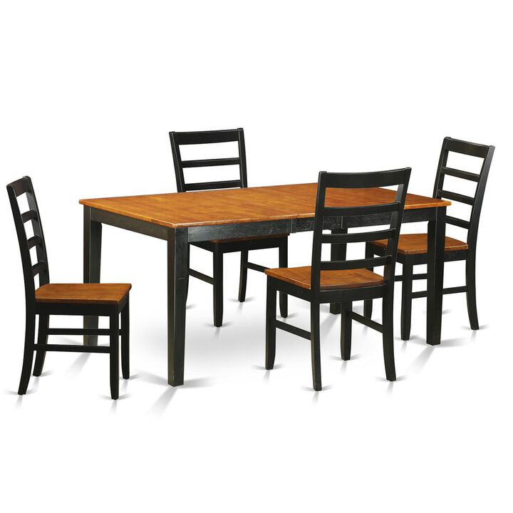 5 Pc Dining room set for 4-Table with Leaf and 4 Wood Kitchen Dining Chairs