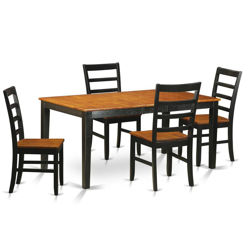 5 Pc Dining room set for 4-Table with Leaf and 4 Wood Kitchen Dining Chairs