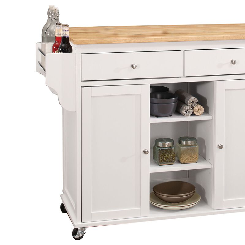 Wood Kitchen Cart, 2 Door Cabinet, Natural Brown, White-Benzara