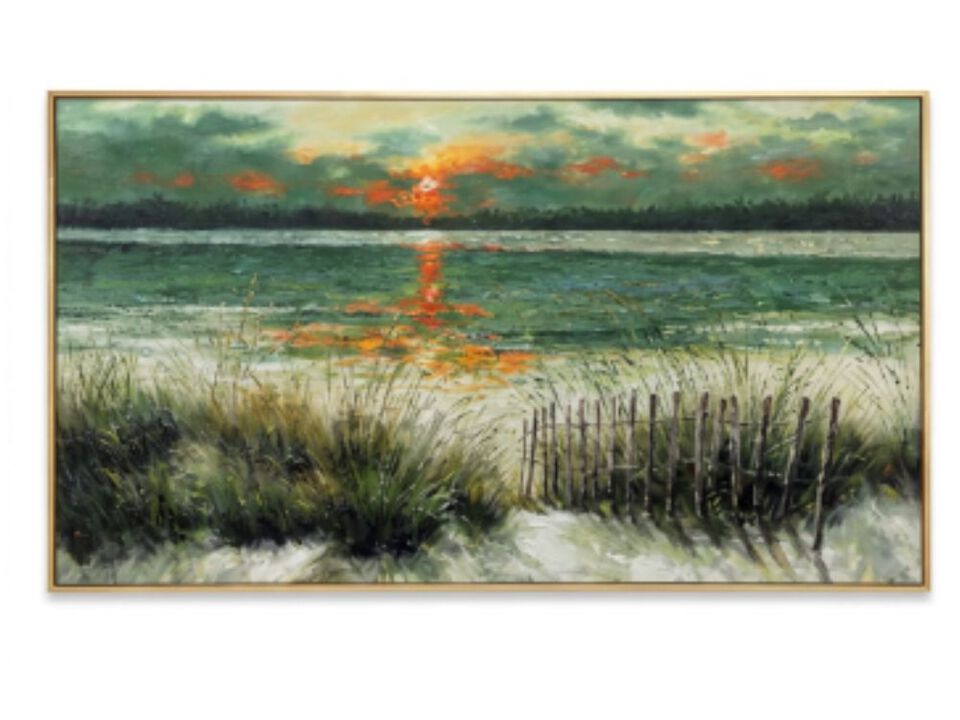 Green Abstract Wall Art Sunrise Beach Sea Ocean Sage Landscape Decor Poster Room