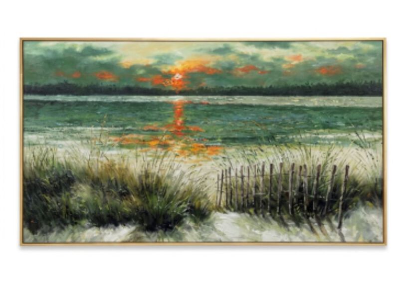 Green Abstract Wall Art Sunrise Beach Sea Ocean Sage Landscape Decor Poster Room image number 0