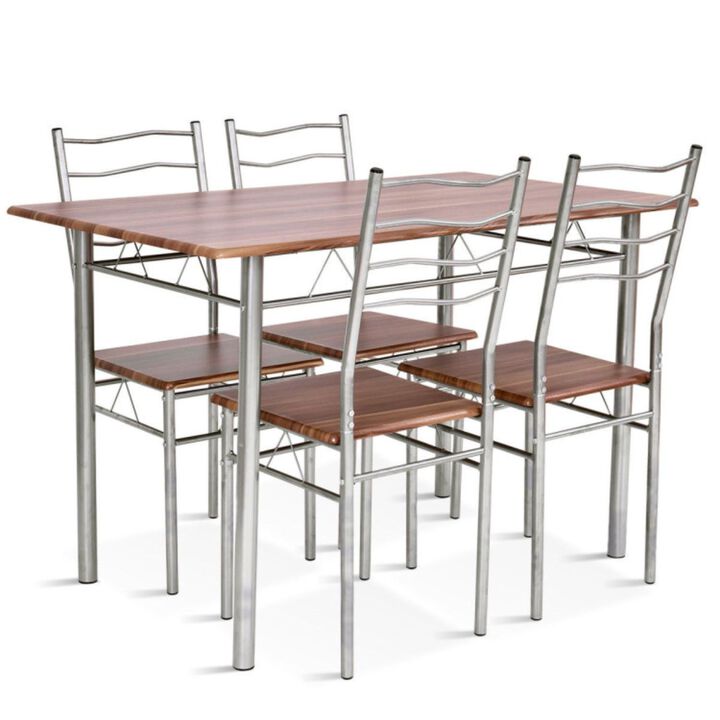 Wood Metal Dining Table with 4 Chairs- Set of 5