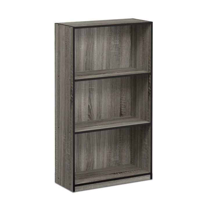 Furinno 99736GYW BK Basic 3 Tier Bookcase Storage Shelves   French Oak Grey & Black