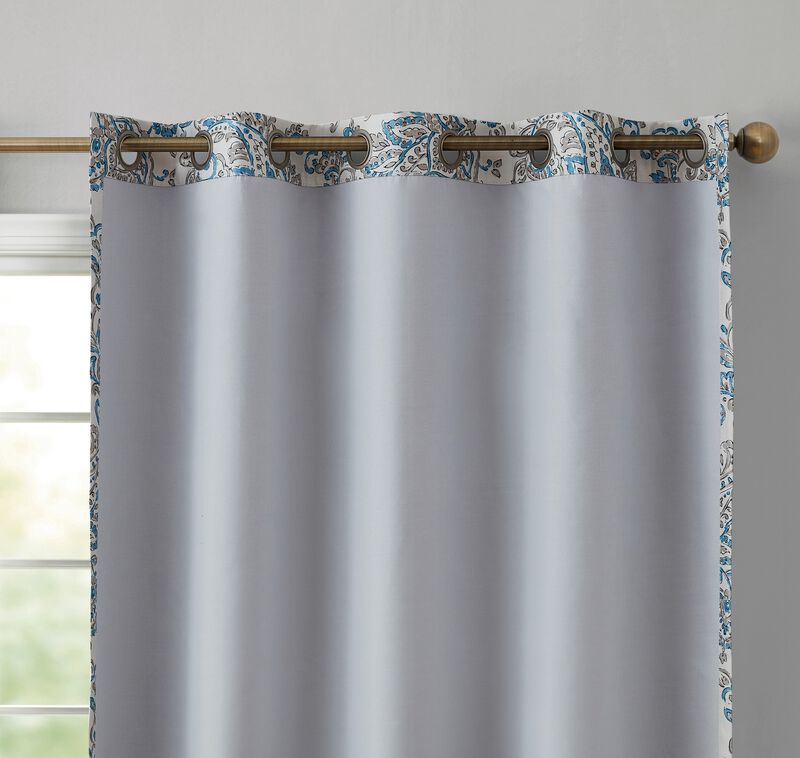 THD Paisley Faux Silk 100% Blackout Room Darkening Thermal Lined Energy Efficient Curtain Grommet Panels - Pair image number 3