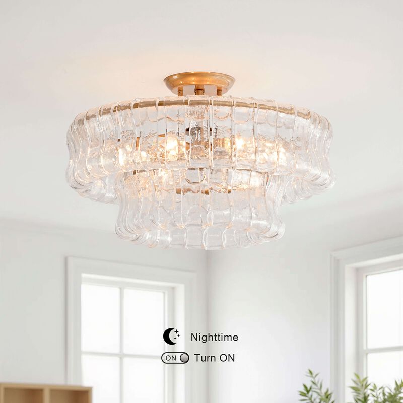 Abigail 5-Light 18" 2-Tier Brushed Brass Round Flush Mount image number 6