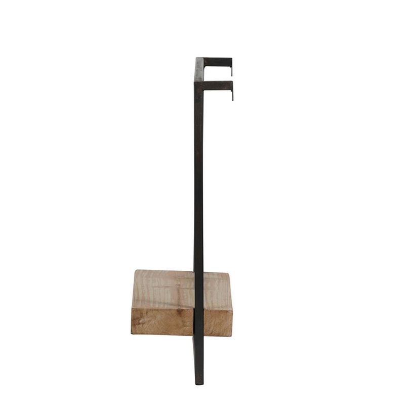 Yin 18 Inch Wall Shelf, Rectangular Industrial Frame, Black Iron Brown Wood - Benzara
