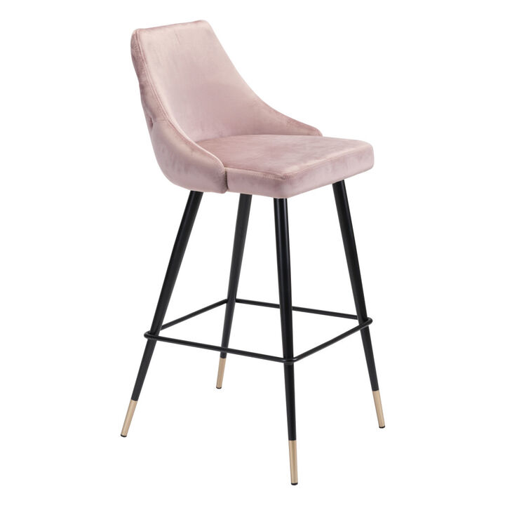 Hivvago 30 Inch Pink And Black Velvet And Steel Bar Height Bar Chair