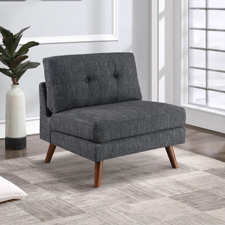 Mid Century Style Fabric Armless Chair with Splayed Legs, Dark Gray - Benzara