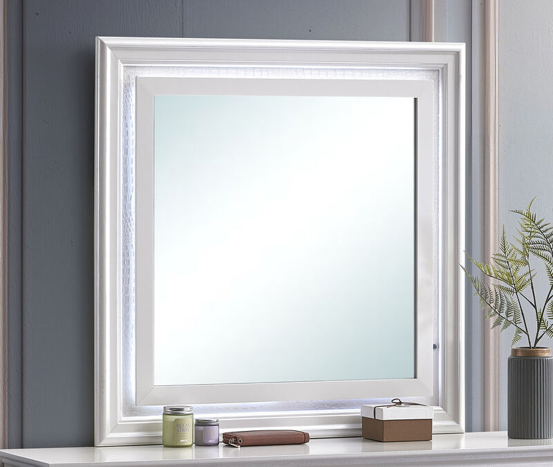 Verona 38 in. W x 38 in. H Square Wood Frame Pearl White Dresser MIrror