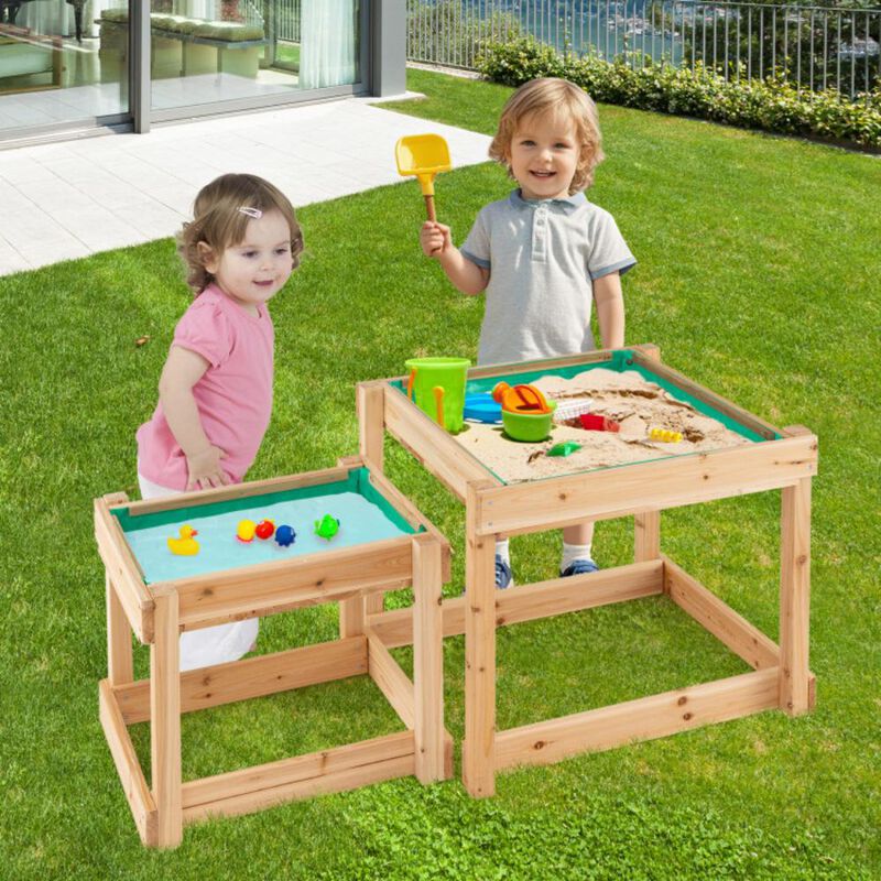 Hivvago Wooden Sand and Water Tables with Protective Cover for Kids