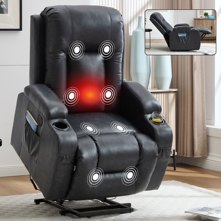 Infinite Position Power Lift Recliner Chair, Heavy Duty Motion Mechanism with Massage and Lumbar Heating