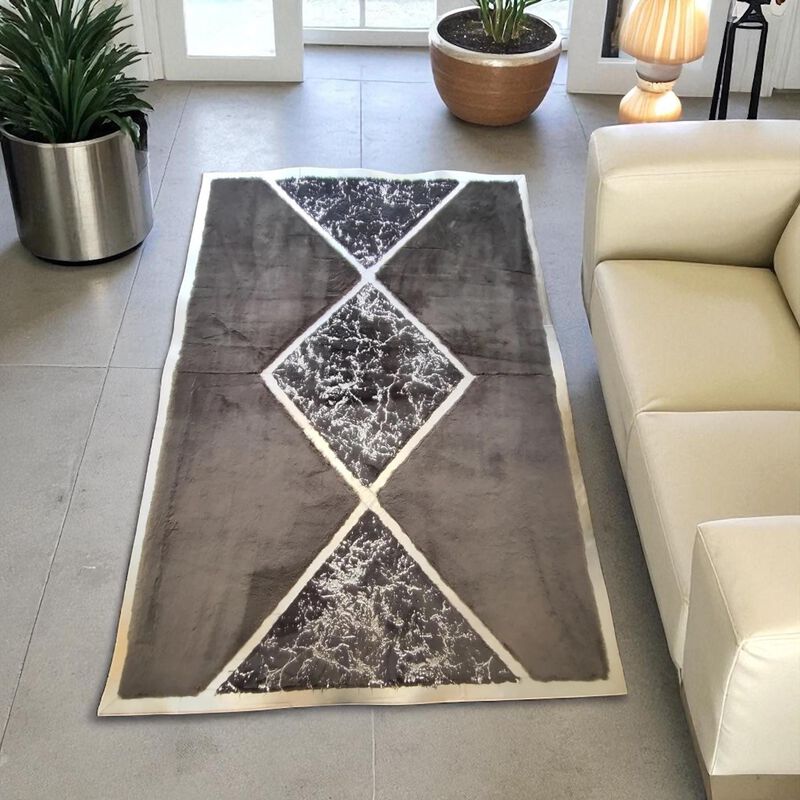 Modern Plush Rug with Black Marble Diamond Center, Custom Size Available image number 5