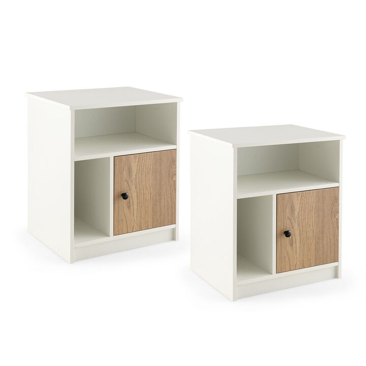 2 Pieces 25 Inch Tall Nightstands with Door and 2 Open Shelves-White