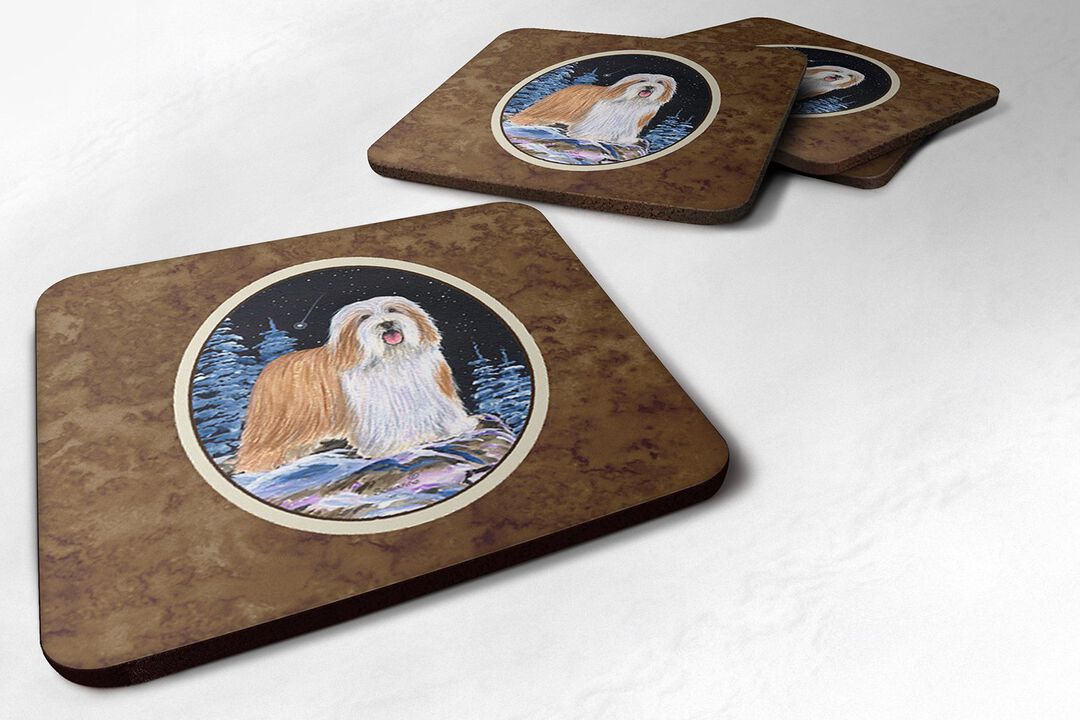 Caroline's Treasures SS8451FC Starry Night Bearded Collie Foam Coasters Set of 4 (Set of 4), 3.5 H x 3.5 W, Multicolor