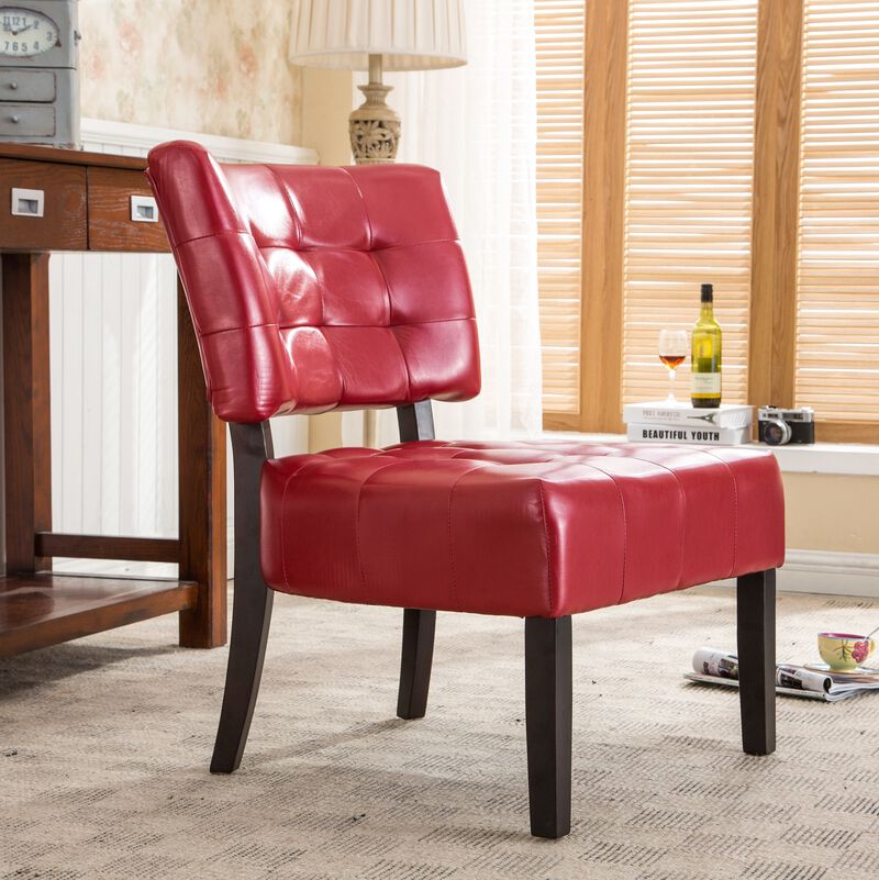 Streamdale Blended Leather Tufted Accent Chair with Oversized Seating, Red image number 2