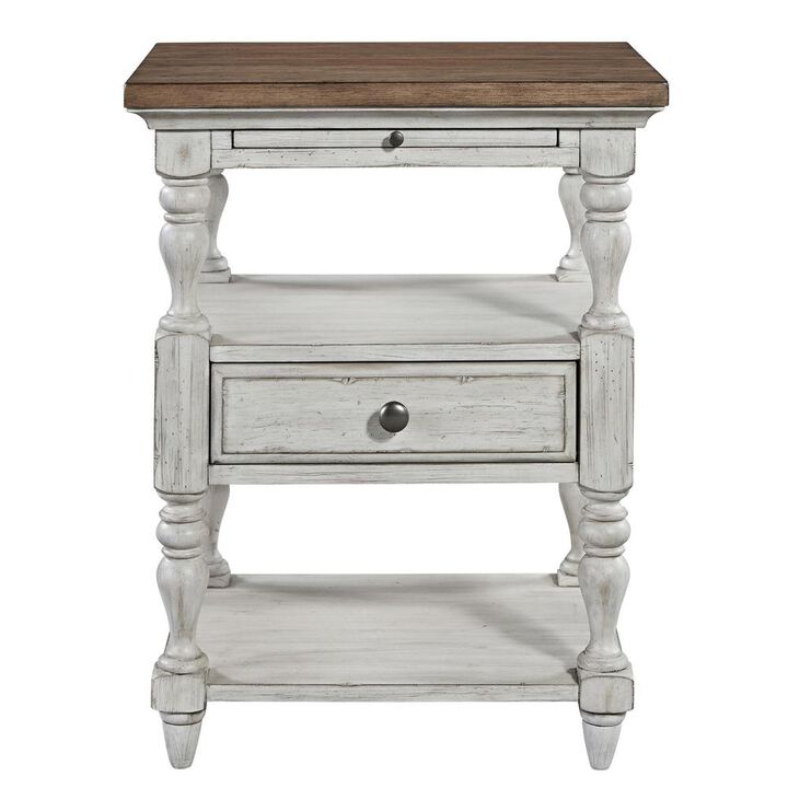 Liberty Furniture Farmhouse Reimagined 1 Drawer Night Stand in Antique White w/ Chestnut Top