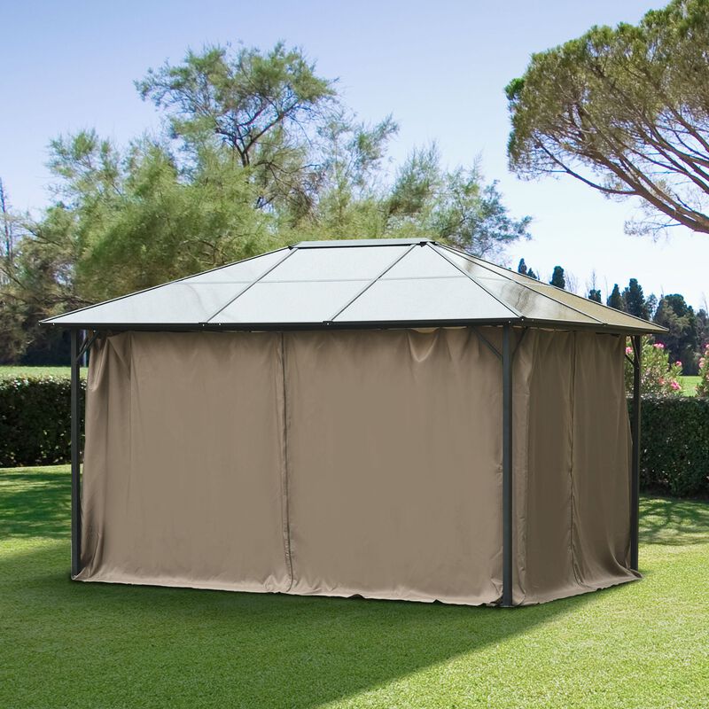 10' x 12' Universal Gazebo Sidewall Set with 4 Panels, Hooks/C-Rings Included for Pergolas & Cabanas, Brown image number 2