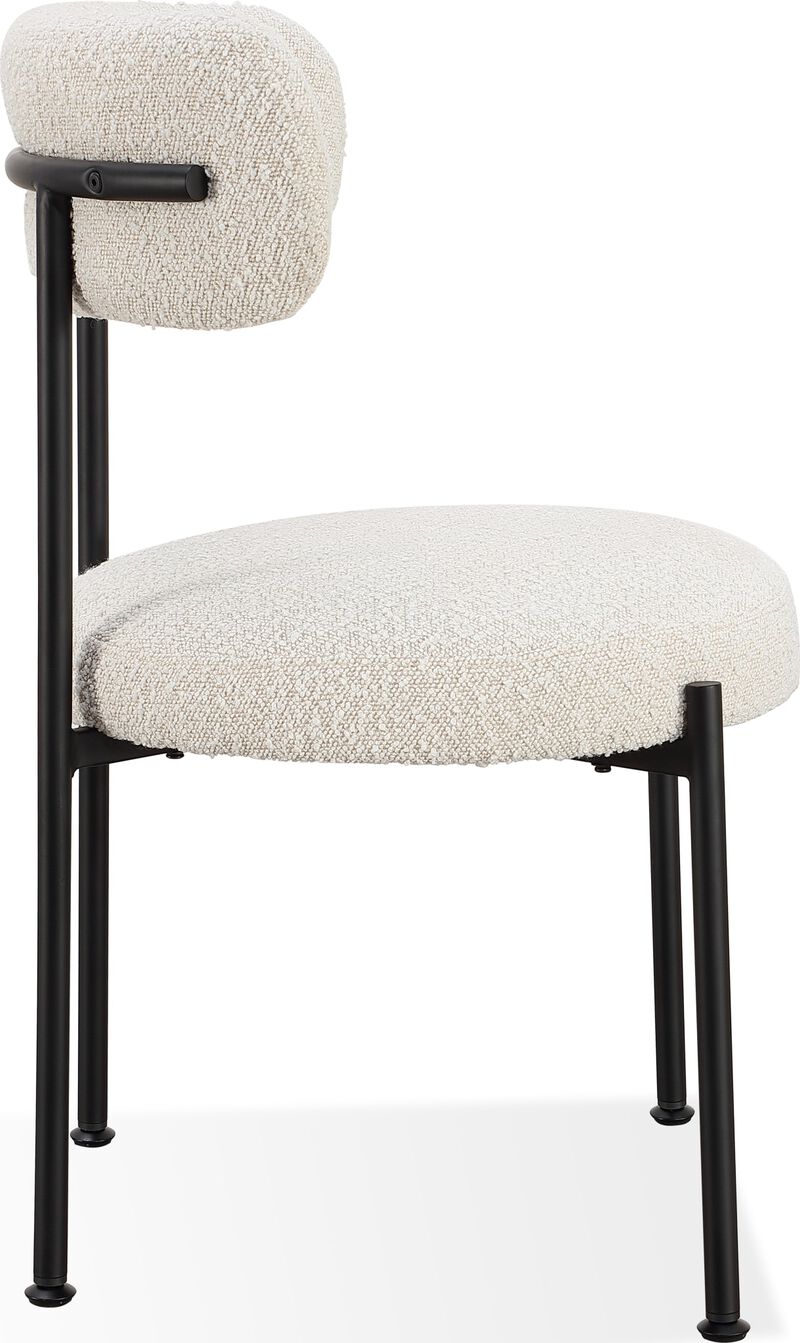 Aere Boucle Upholstered Metal Leg Dining Chair in Ivory and Black - Set of 2